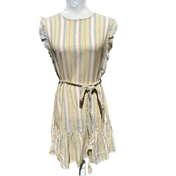 Marine Layer Laney Dress Medium Pastels Beachy Stripe Tiered Ruffle Mini NWT - Picture 2 of 16